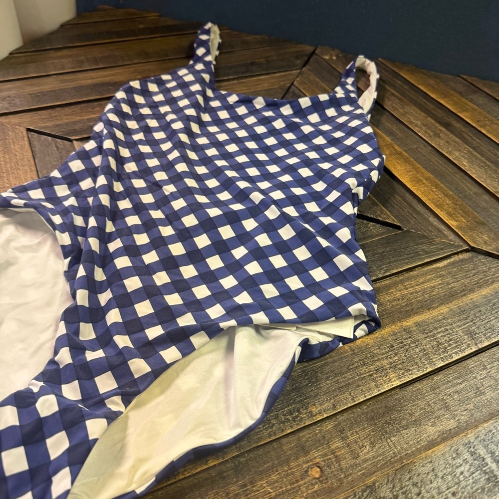 Anthropologie Onia Blue Gingham Print Ginny One Piece Swimsuit. Size M. NWT. - Picture 4 of 10